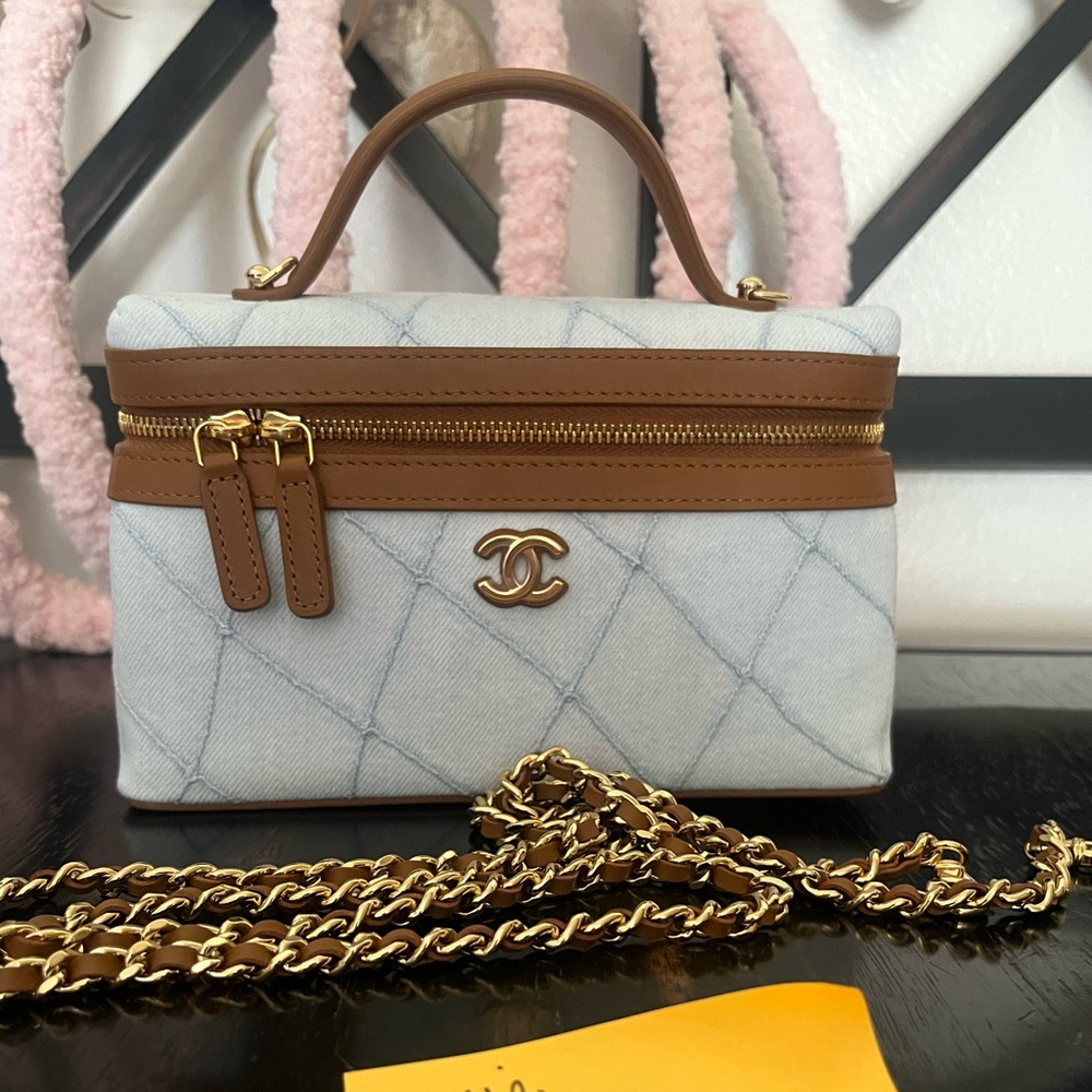 Brand New Chanel Light Denim Vanity Bag From The Coco Beach Collection